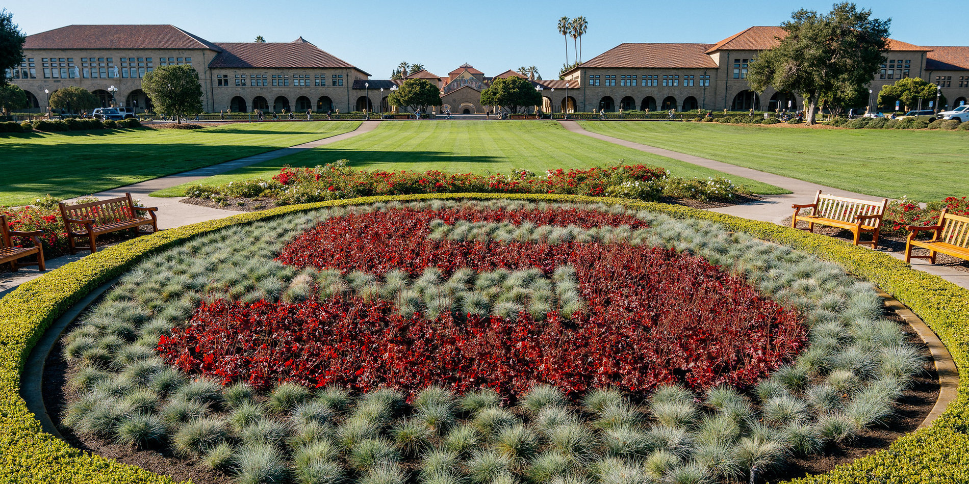 The Stanford S in the main quad lawn.